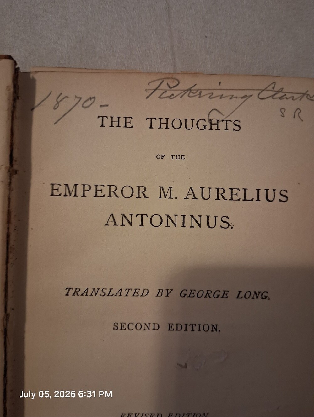Antique 1870 book The Thoughts of Emperor M. Aurelius Antoninus - Hardcover